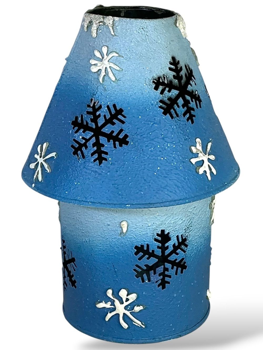 Metal Candle Holder Jar Lamp Shade Winter Holiday Table Decor Blue Vintage 1990 - Picture 16 of 16